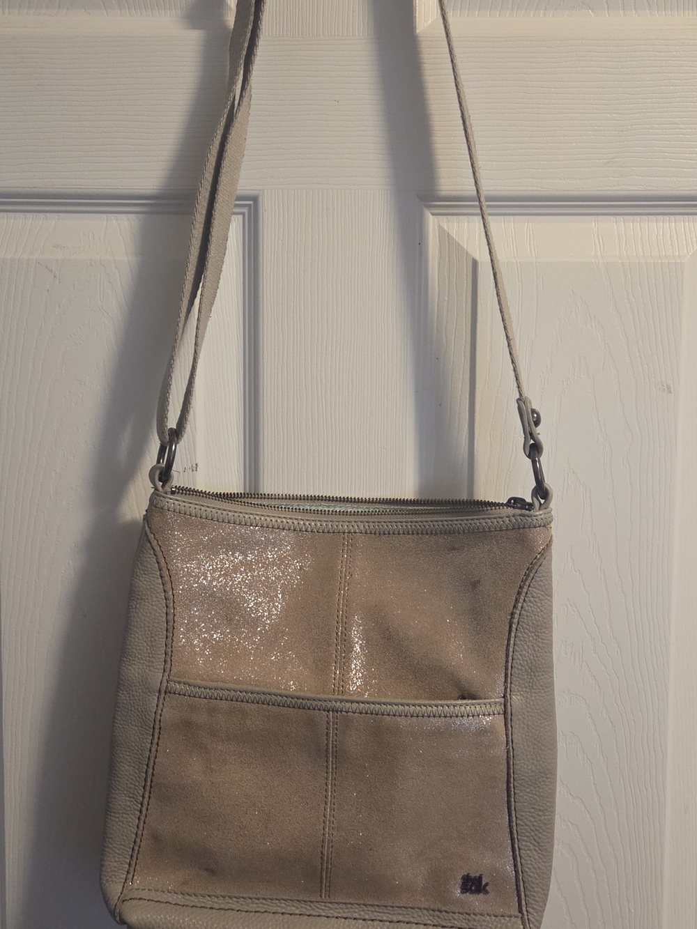 Leather Crossbody Bag in Beige with Subtle Glitter THE SAK